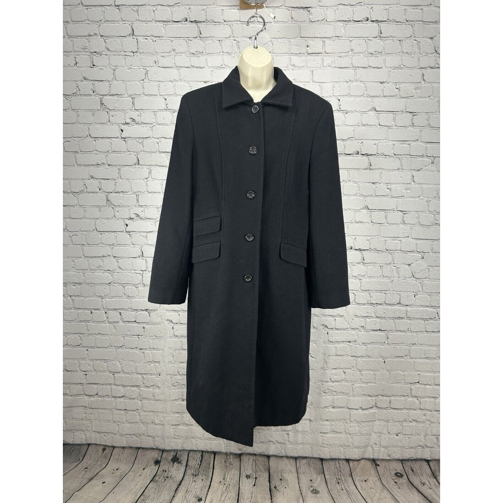 Doncaster Solid Black Wool Blend Button Up Collared Coat Women’s Size 10